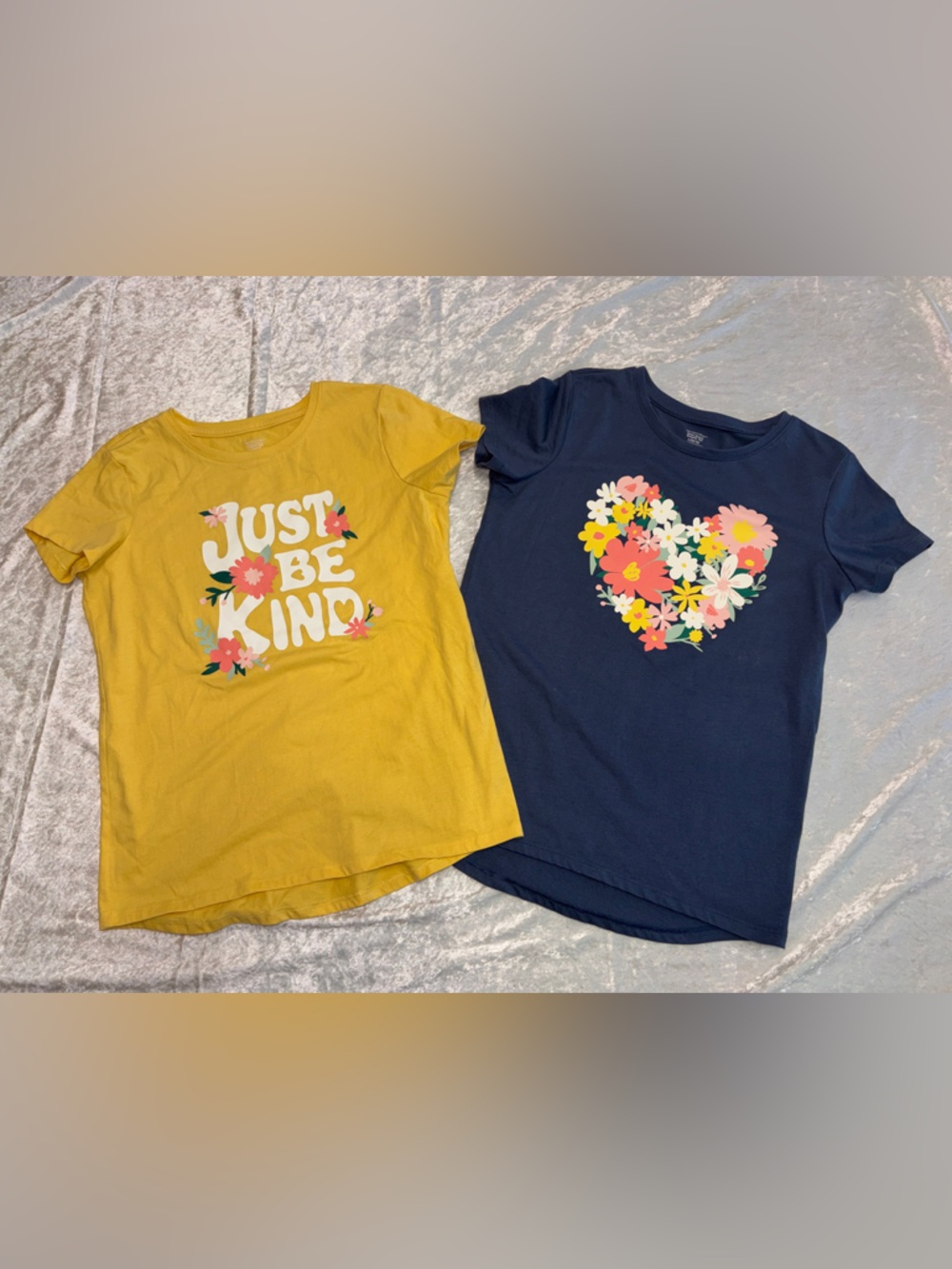 Girls Short Sleeve Graphic Tees - Navy Heart Floral & Mustard 'Just Be Kind'